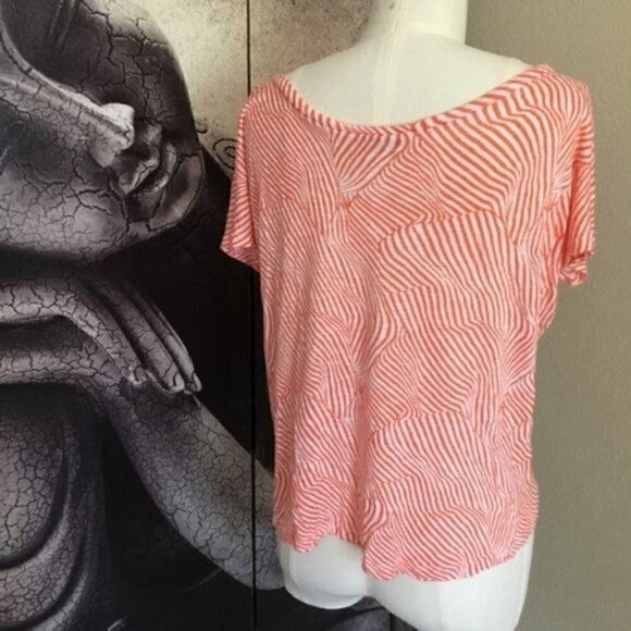 Splendid Tee XS Striped Slouchy Scoop Neck Coral Relaxed - Picture 4 of 7